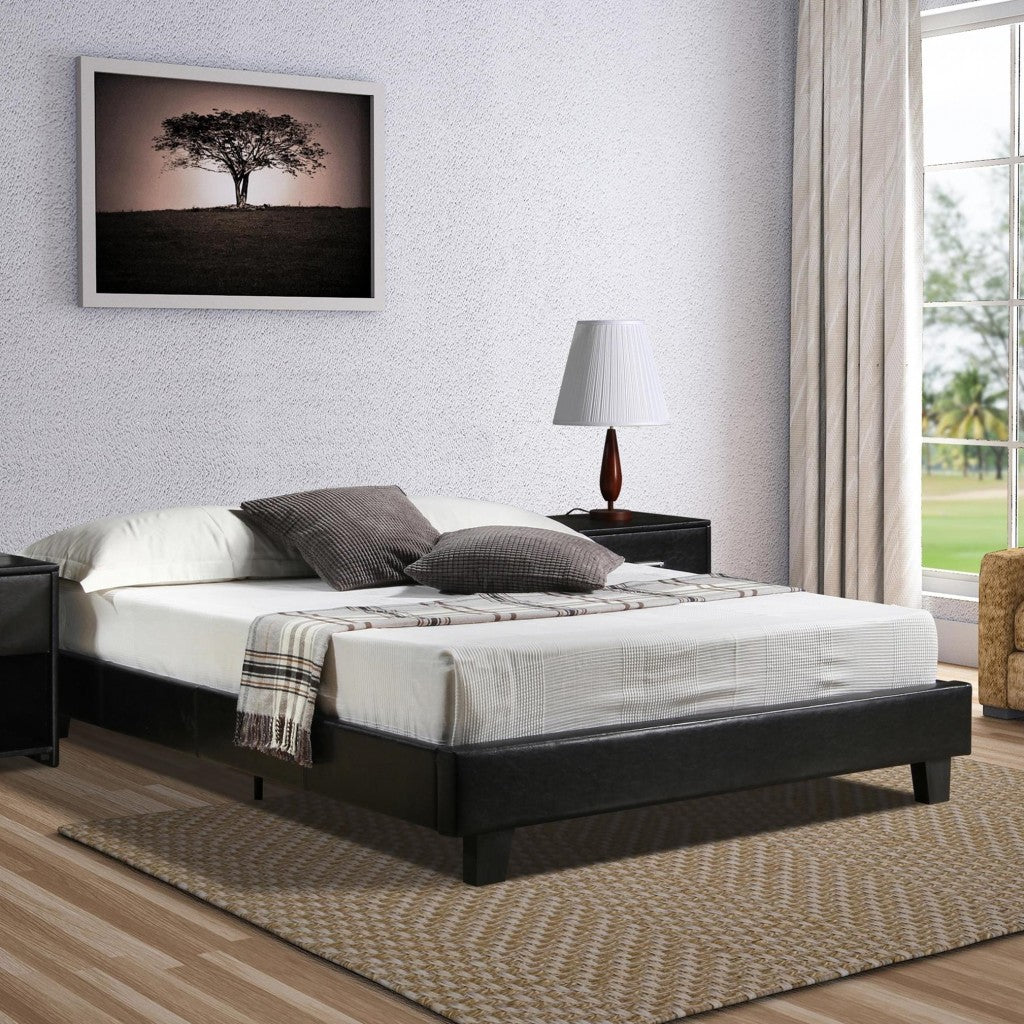Black Faux Leather Queen Bed Frame-Standard Beds-DECOROLALA