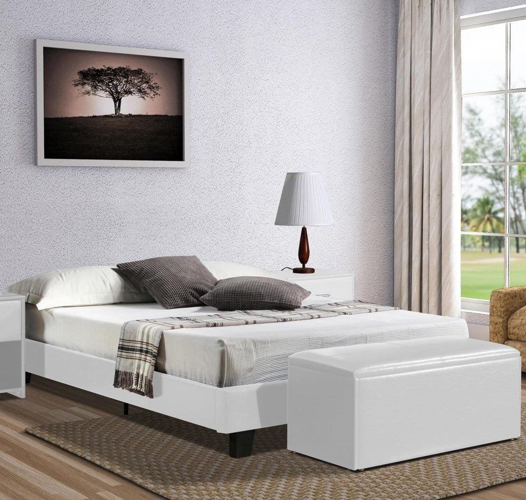 Black Faux Leather Queen Bed Frame-Standard Beds-DECOROLALA
