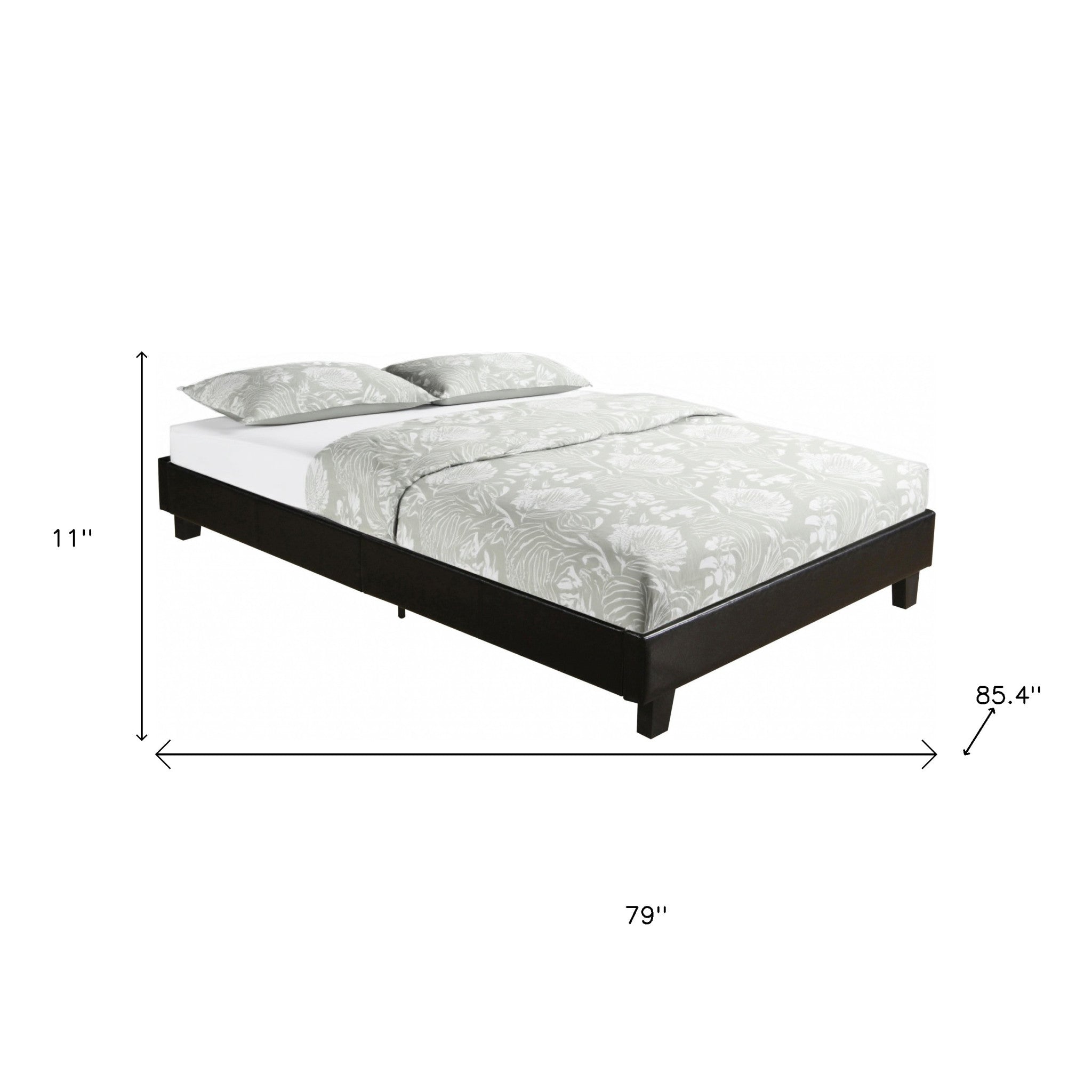 Black Faux Leather Queen Bed Frame-Standard Beds-DECOROLALA
