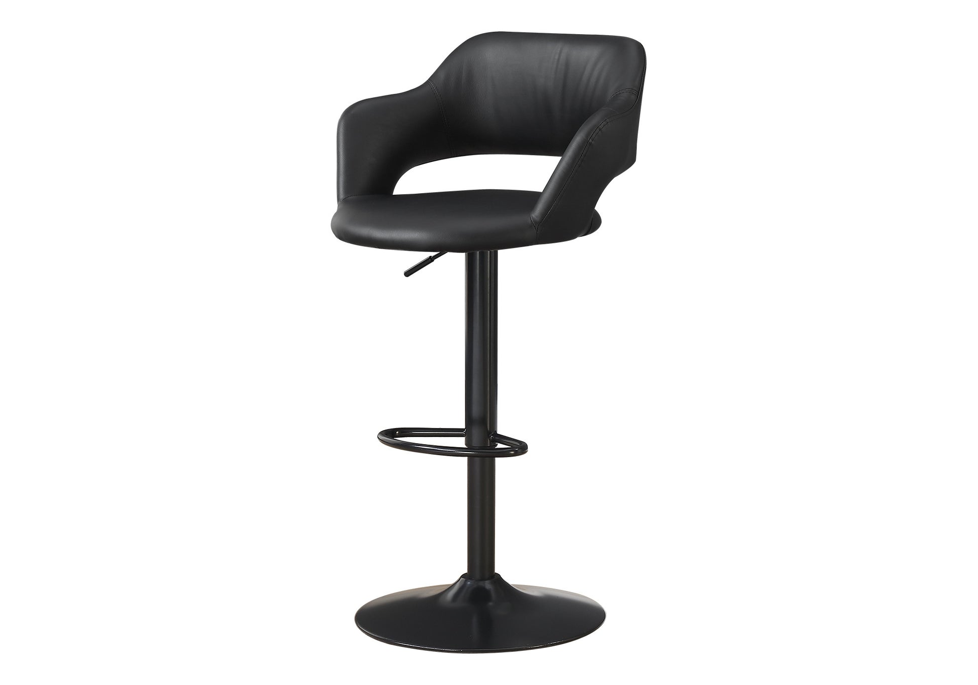 Black Faux Leather and Metal Low Back Adjustable Height Swivel Bar Chair-Bar Chairs-DECOROLALA