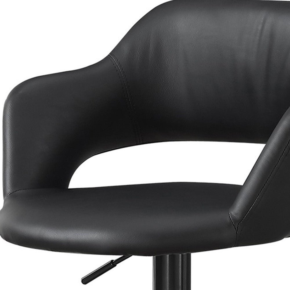 Black Faux Leather and Metal Low Back Adjustable Height Swivel Bar Chair-Bar Chairs-DECOROLALA
