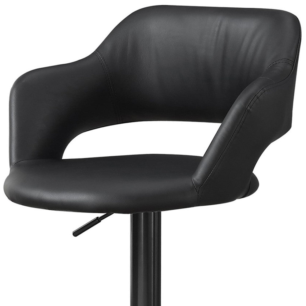 Black Faux Leather and Metal Low Back Adjustable Height Swivel Bar Chair-Bar Chairs-DECOROLALA