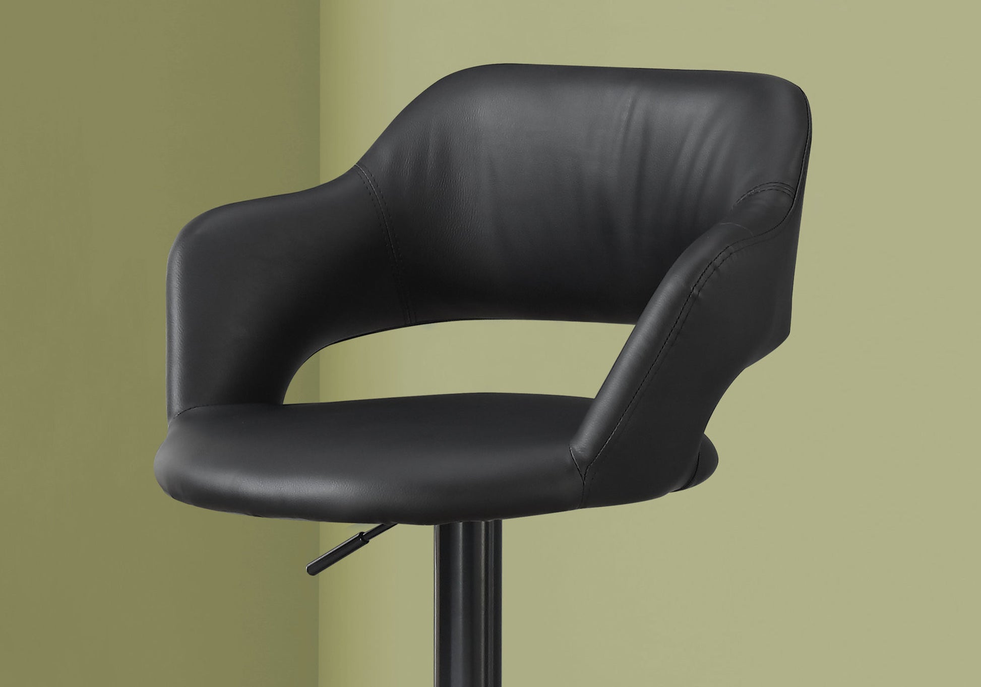 Black Faux Leather and Metal Low Back Adjustable Height Swivel Bar Chair-Bar Chairs-DECOROLALA