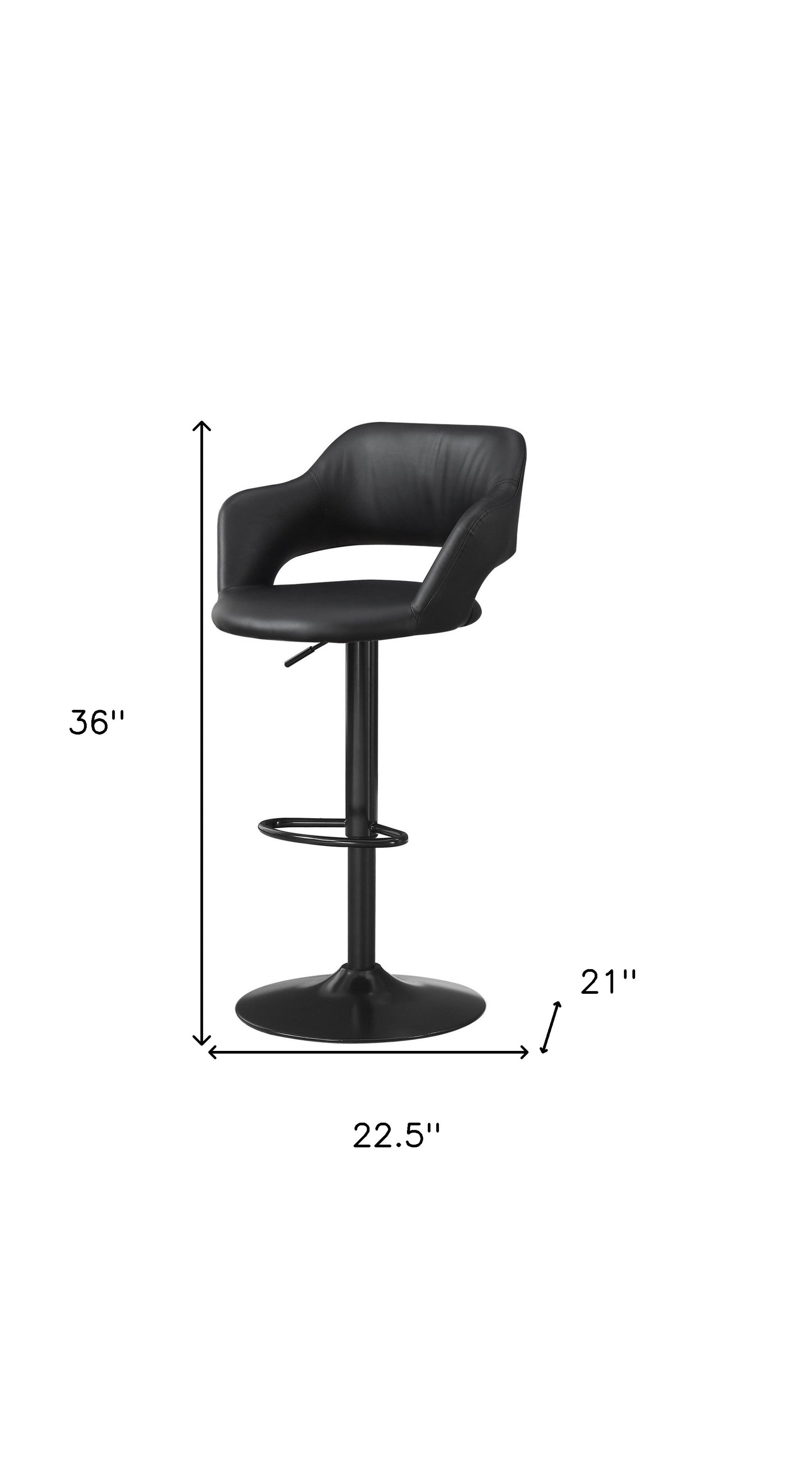 Black Faux Leather and Metal Low Back Adjustable Height Swivel Bar Chair-Bar Chairs-DECOROLALA