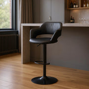 Black Faux Leather and Metal Low Back Adjustable Height Swivel Bar Chair-Bar Chairs-DECOROLALA