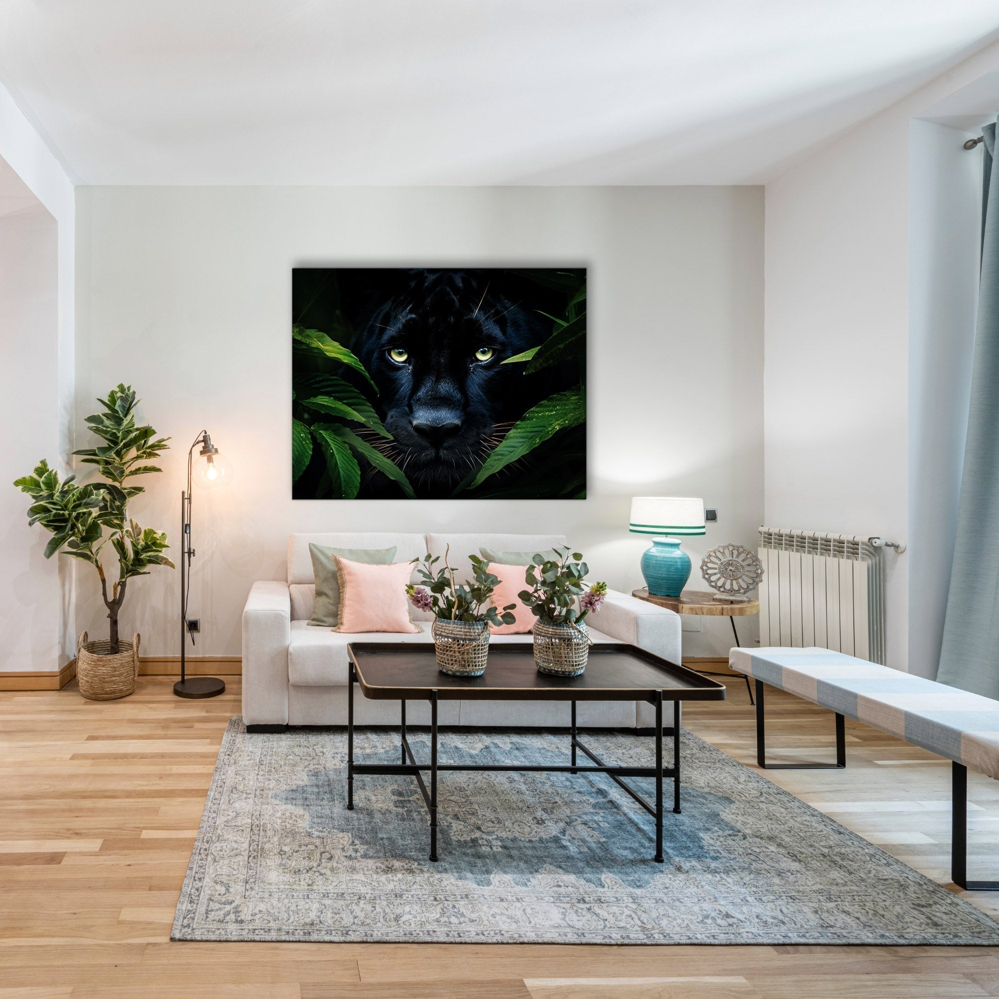 Black Jaguar Canvas Wall Art Print 48x36 Inches-Wall Art-DECOROLALA