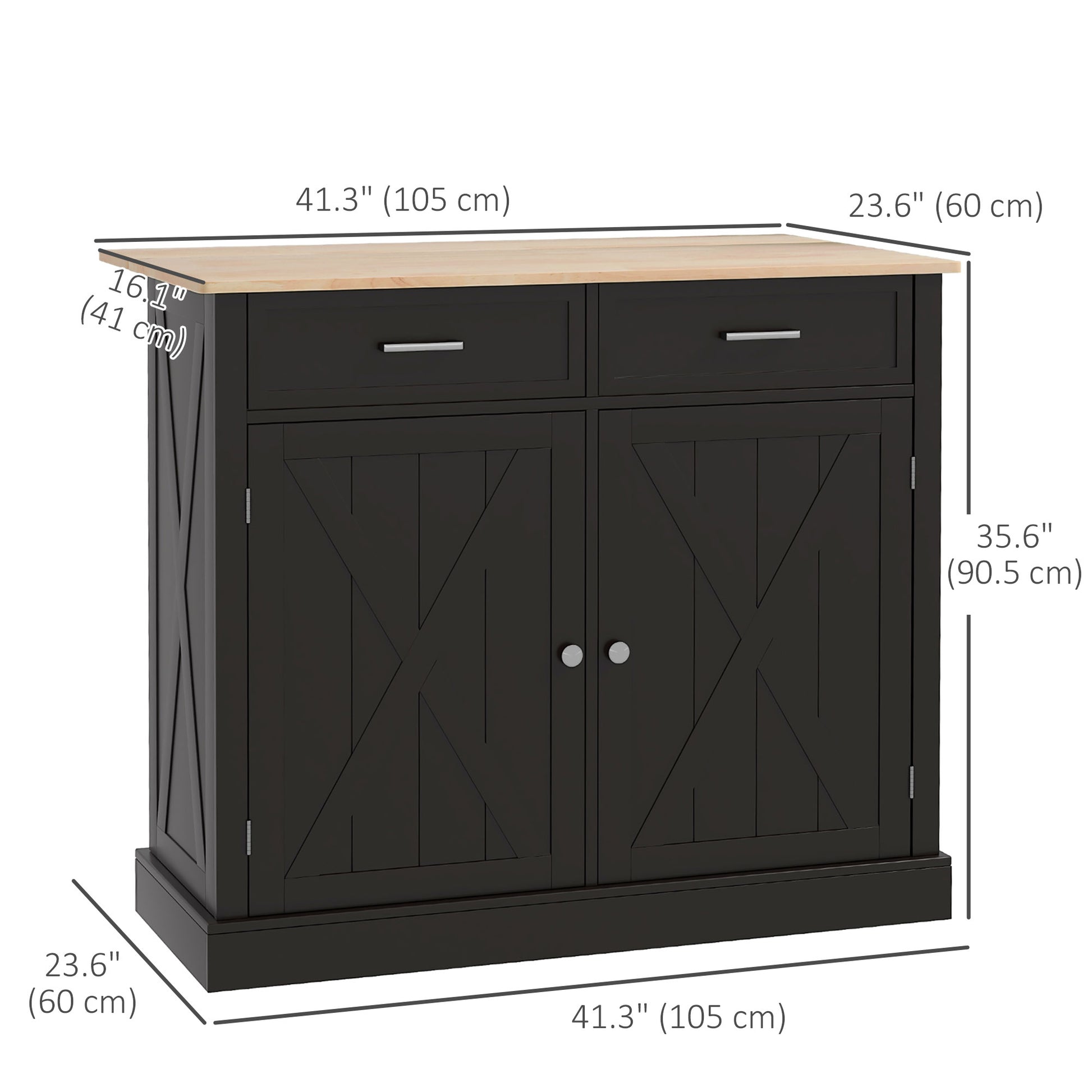 Black Kitchen Island with Drop Leaf - Rolling Cart Rubberwood Top-DECOROLALA