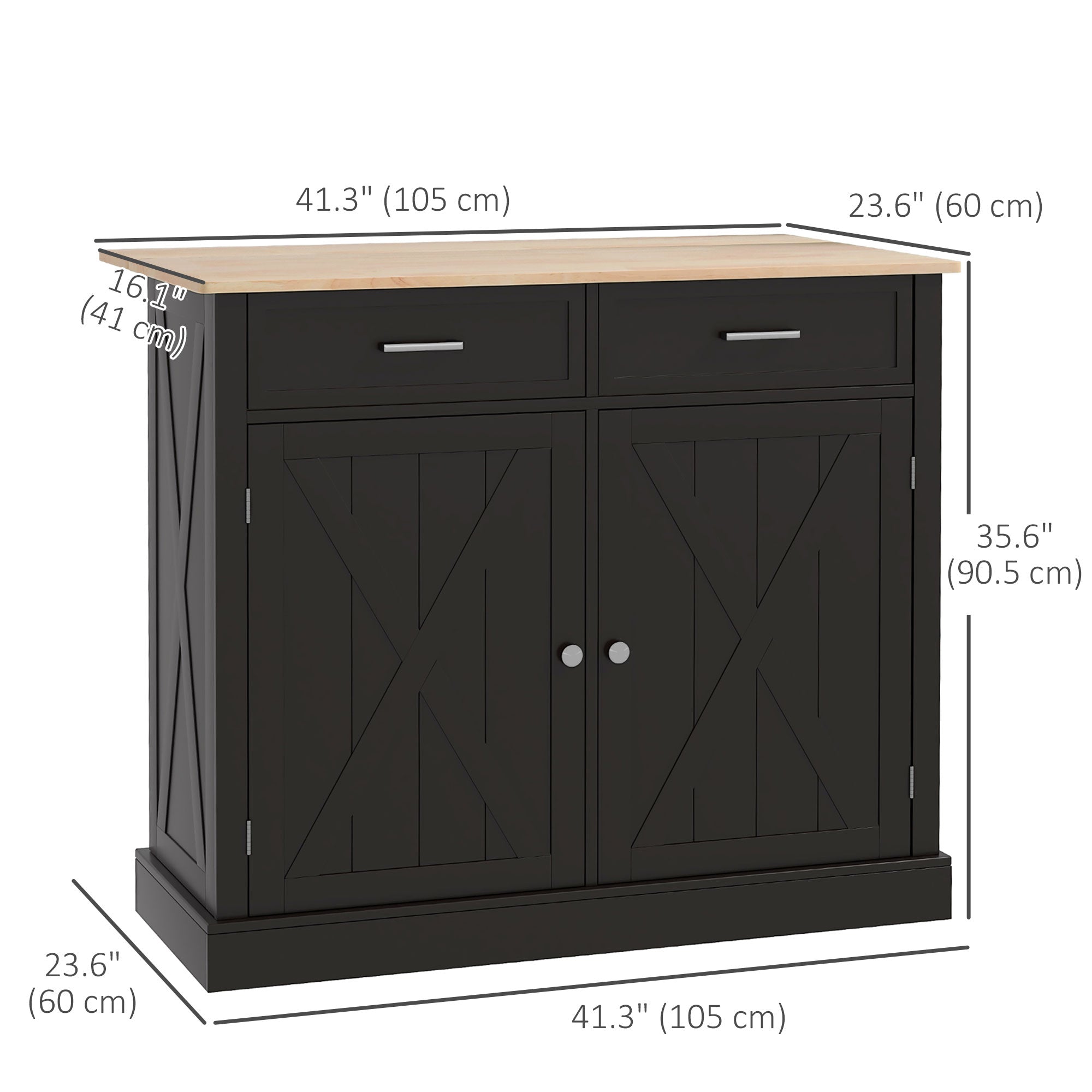 Black Kitchen Island with Drop Leaf - Rolling Cart Rubberwood Top-DECOROLALA