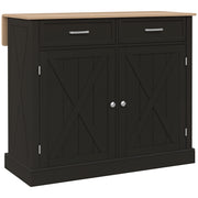 Black Kitchen Island with Drop Leaf - Rolling Cart Rubberwood Top-DECOROLALA