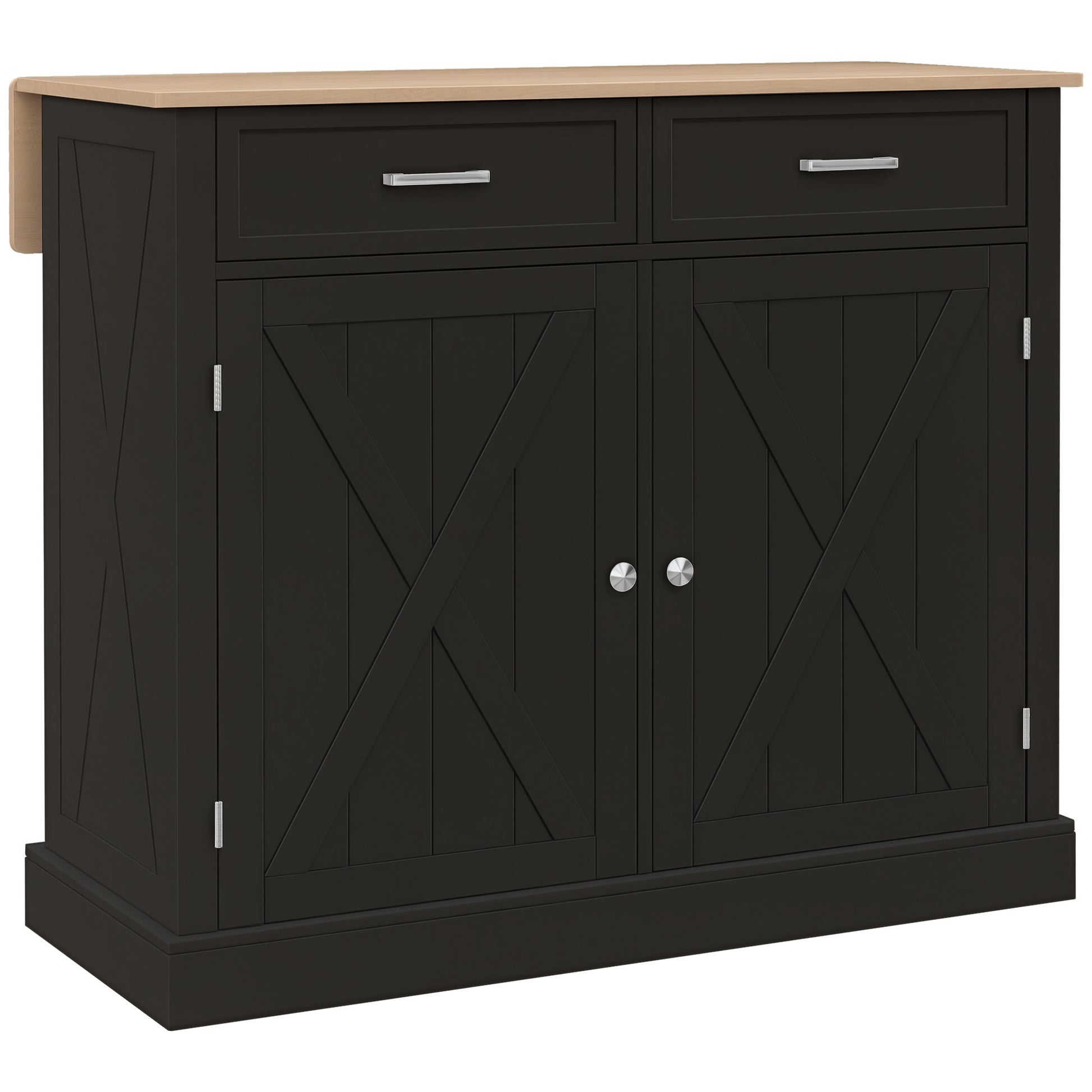 Black Kitchen Island with Drop Leaf - Rolling Cart Rubberwood Top-DECOROLALA