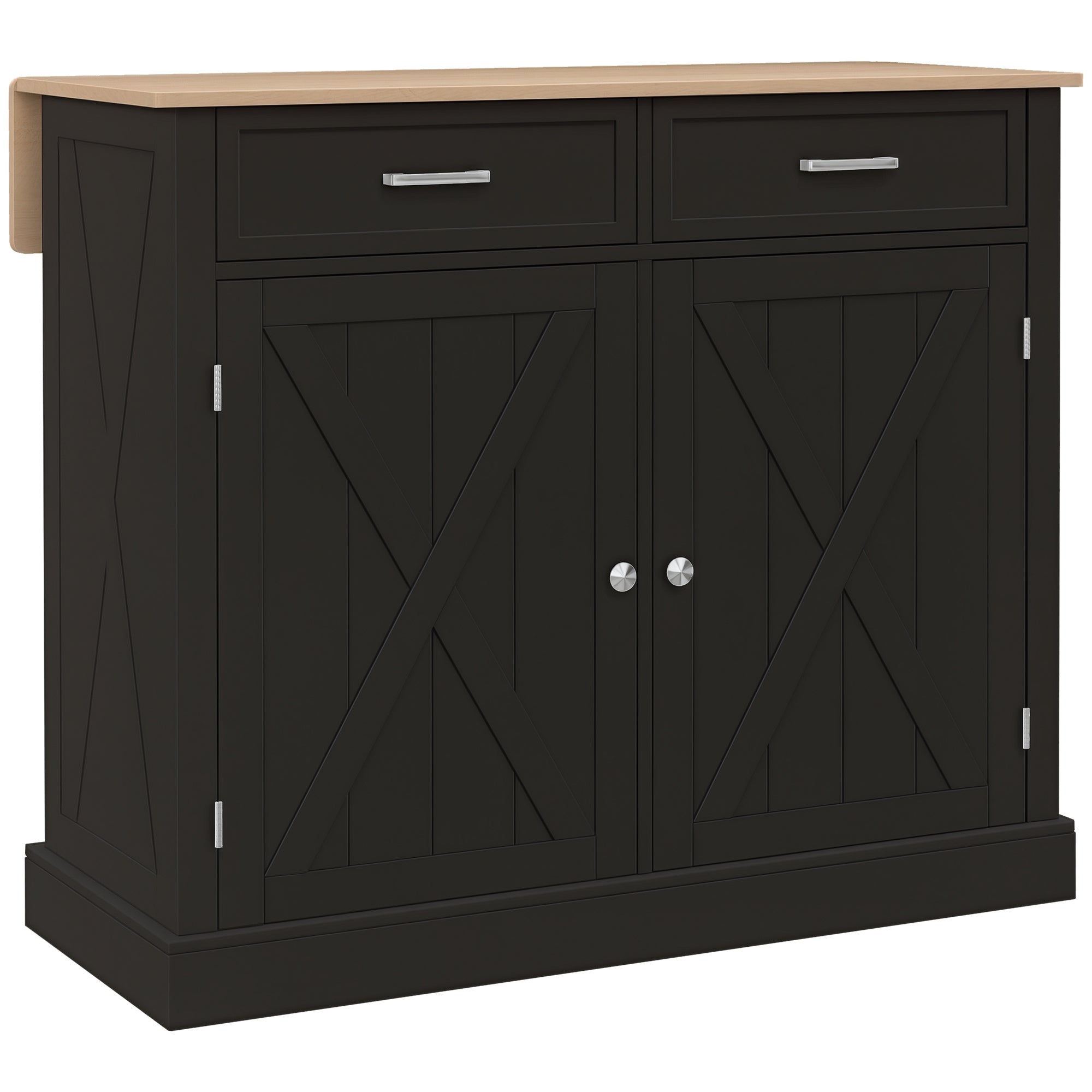 Black Kitchen Island with Drop Leaf - Rolling Cart Rubberwood Top-DECOROLALA