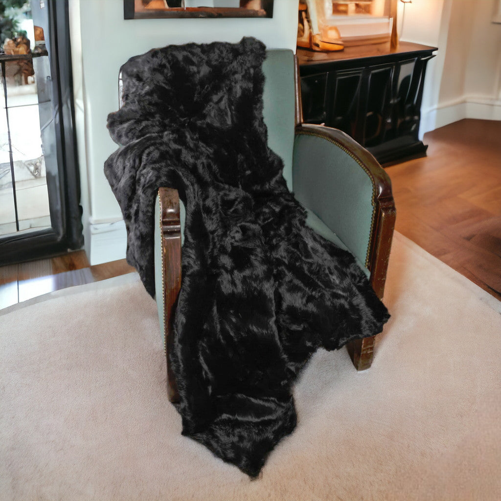 Black Knitted Rabbit Solid Color Plush Reversable Throw-Throws & Blankets-DECOROLALA