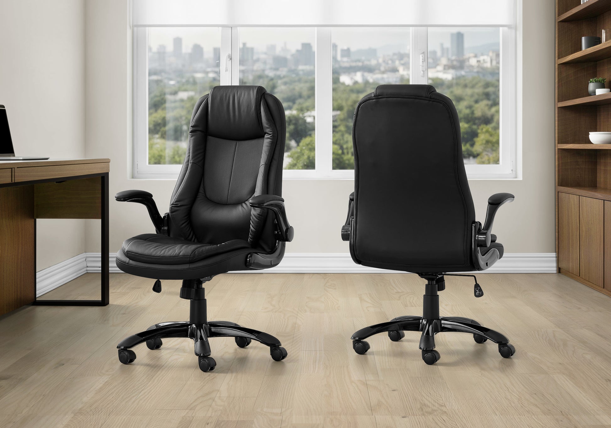 Black Leather-Look High Back Executive Office Chair-Computer Desk-DECOROLALA