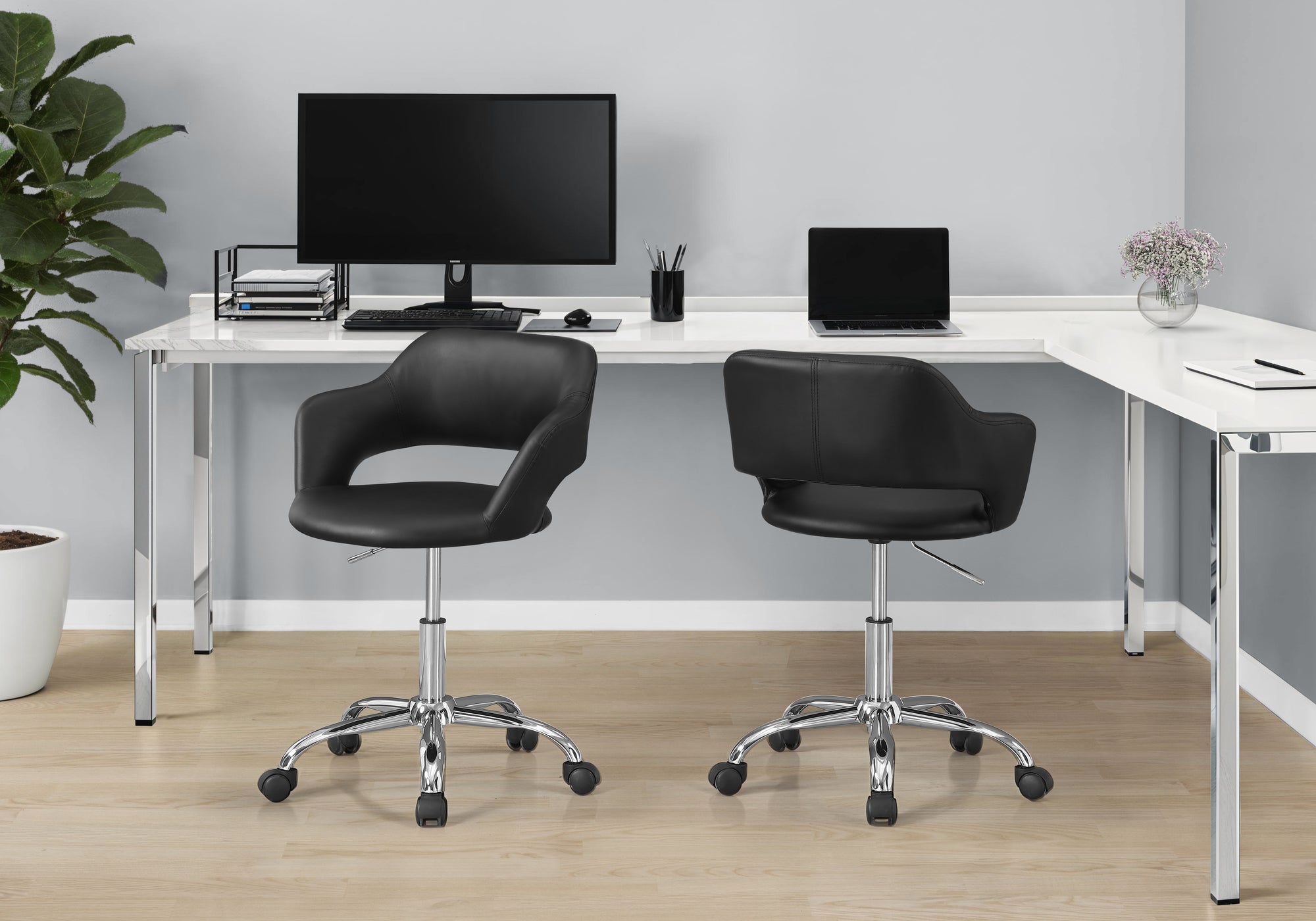 Black Leather-Look Office Chair with Hydraulic Lift-Computer Desk-DECOROLALA
