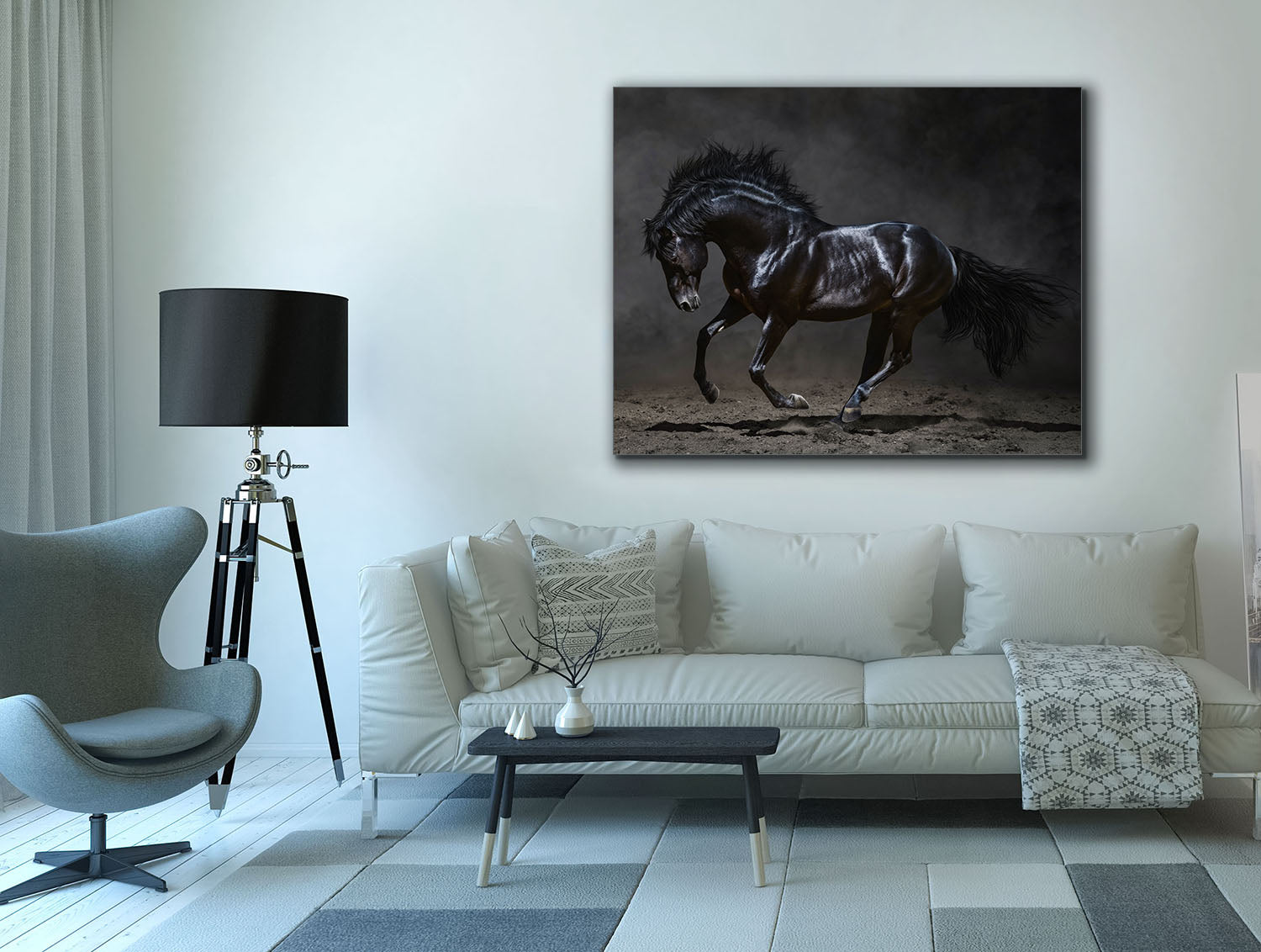 Black Majestic Horse Canvas Art 48x36 Diamond Varnish-Wall Art-DECOROLALA
