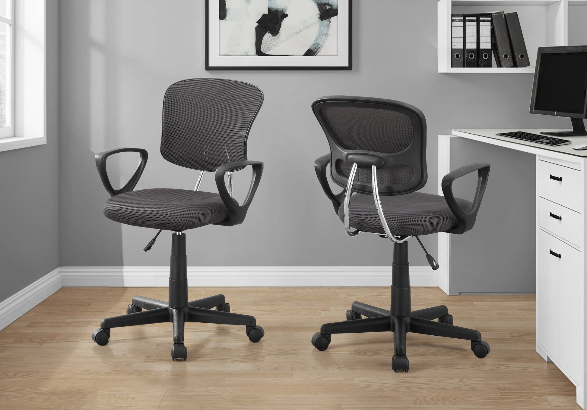 Black Mesh Juvenile Office Chair with Armrests-Computer Desk-DECOROLALA