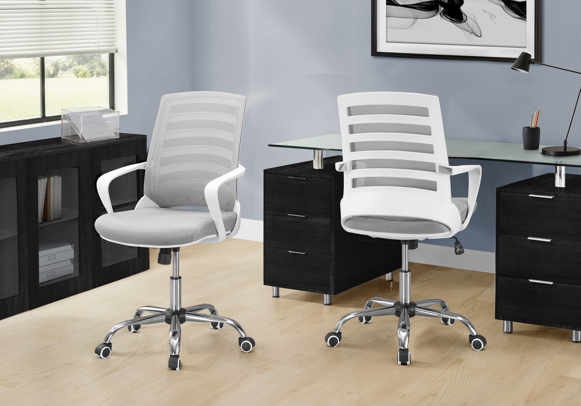 Black Mesh Mid-Back Office Chair with Armrests-Office Chair-DECOROLALA