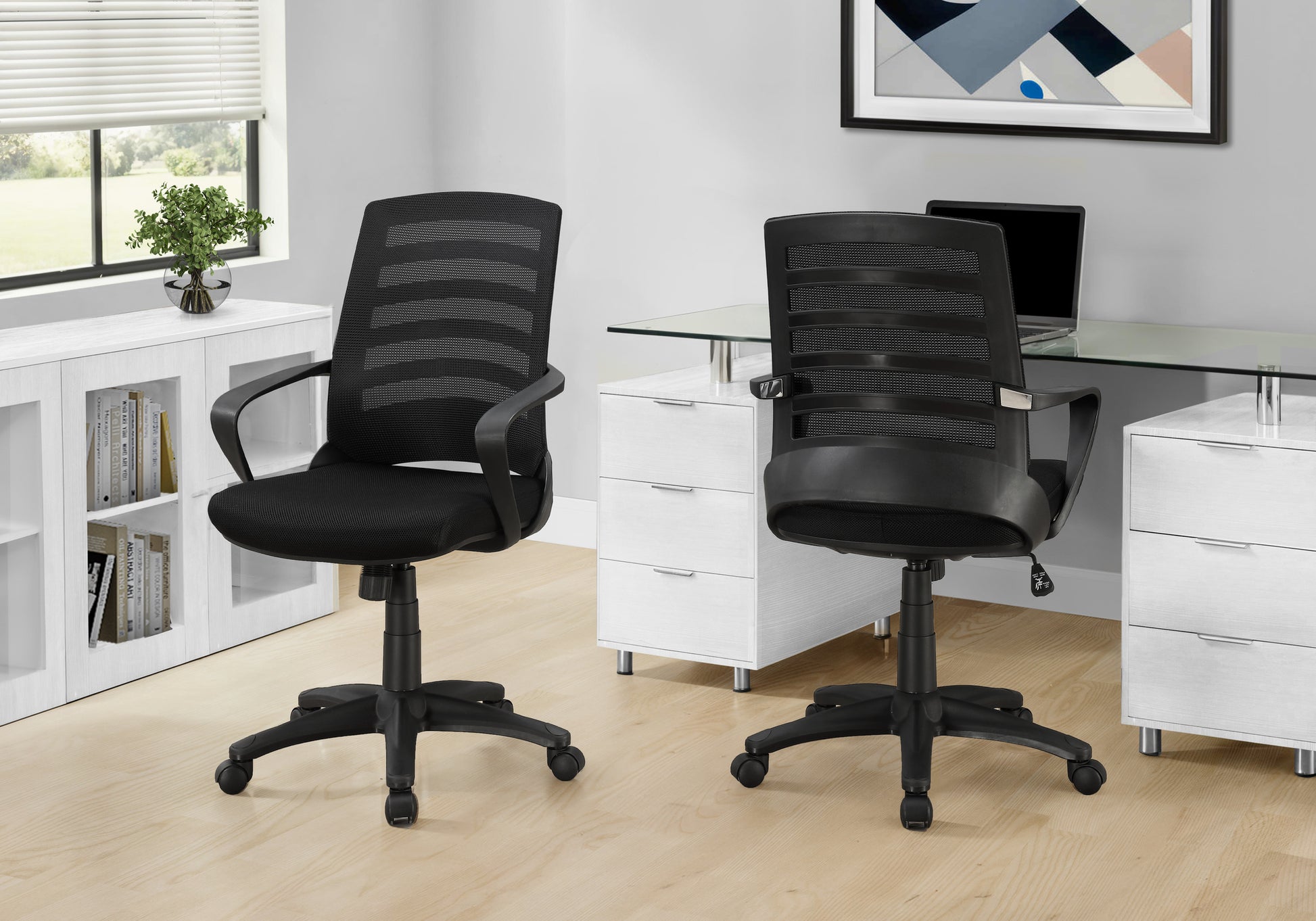 Black Mesh Mid-Back Office Chair with Armrests-Office Chair-DECOROLALA