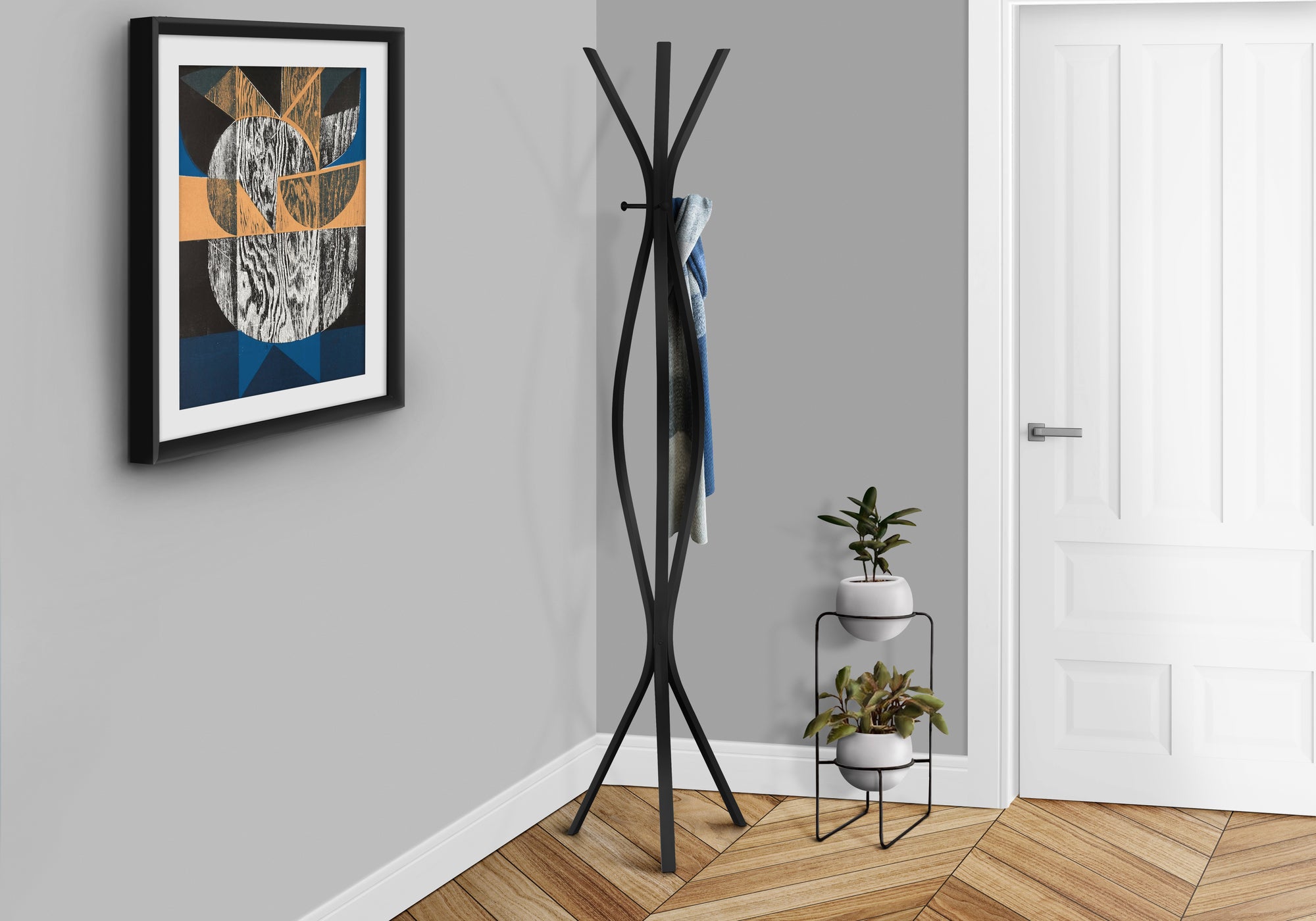 Black Metal Coat Rack 72"H with 3 Hooks Contemporary-Coat Rack-DECOROLALA