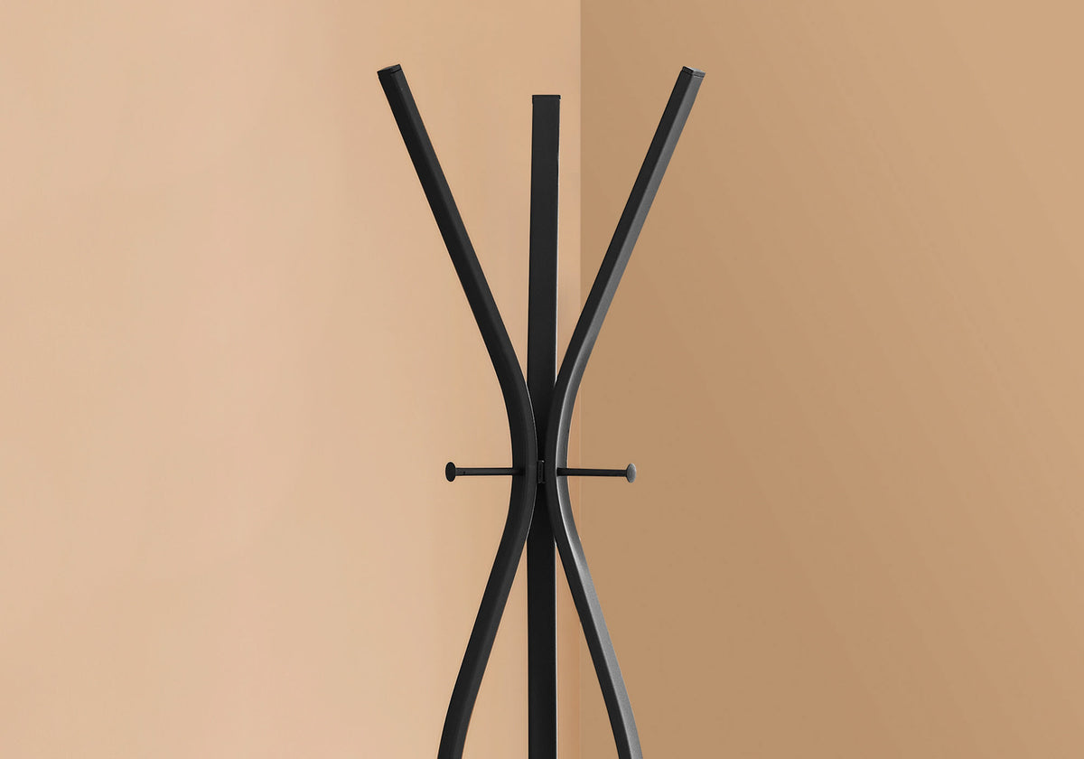 Black Metal Coat Rack 72"H with 3 Hooks Contemporary-Coat Racks-DECOROLALA
