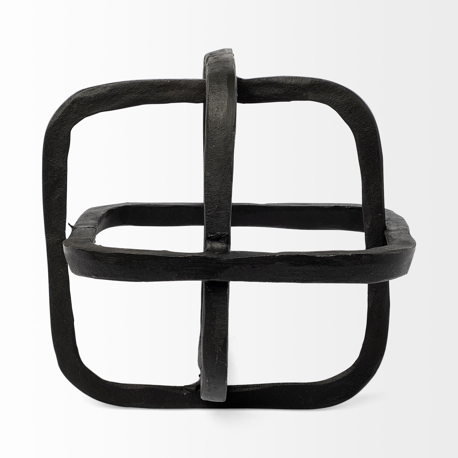 Black Metal Cube Shaped Link Sculpture-Sculptures-DECOROLALA