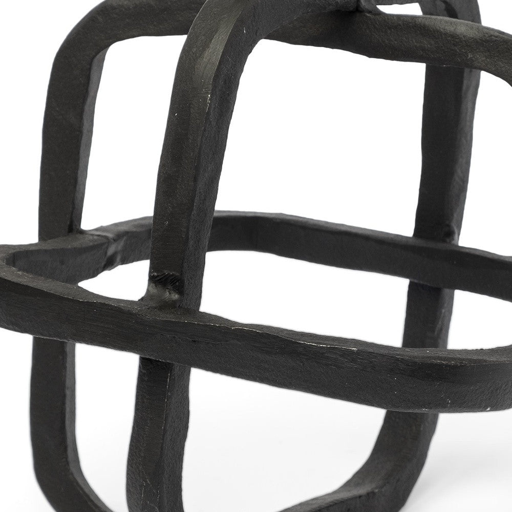 Black Metal Cube Shaped Link Sculpture-Sculptures-DECOROLALA