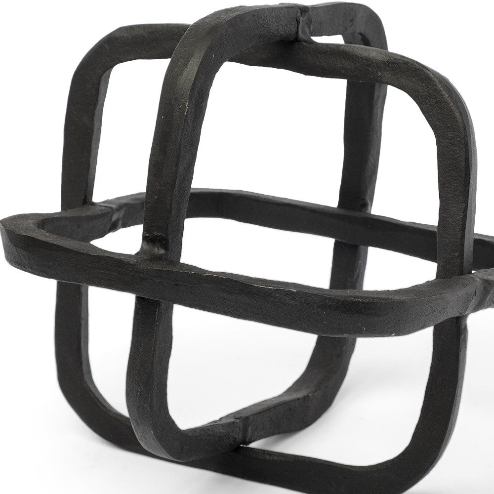 Black Metal Cube Shaped Link Sculpture-Sculptures-DECOROLALA