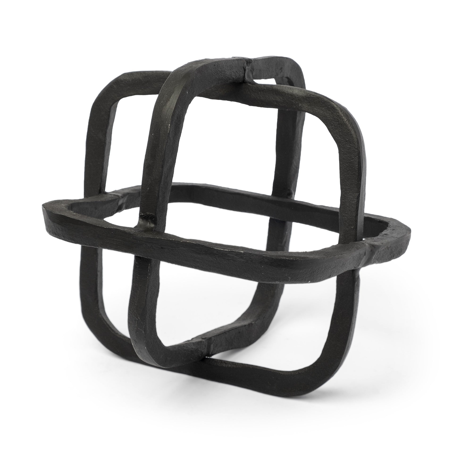 Black Metal Cube Shaped Link Sculpture-Sculptures-DECOROLALA