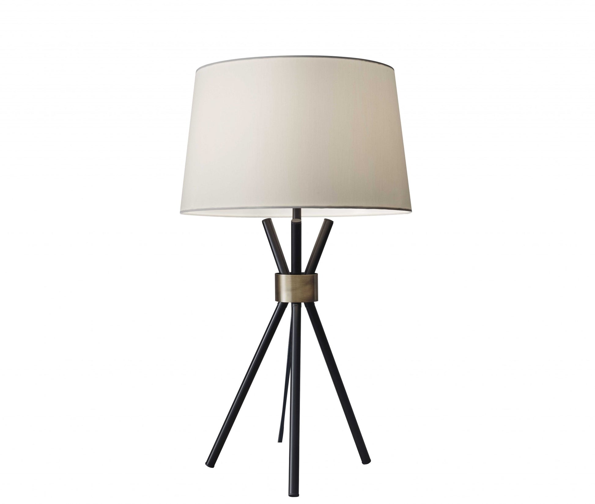 Black Metal Tripod Leg With Antique Brass Accent Table Lamp-Table Lamps-DECOROLALA
