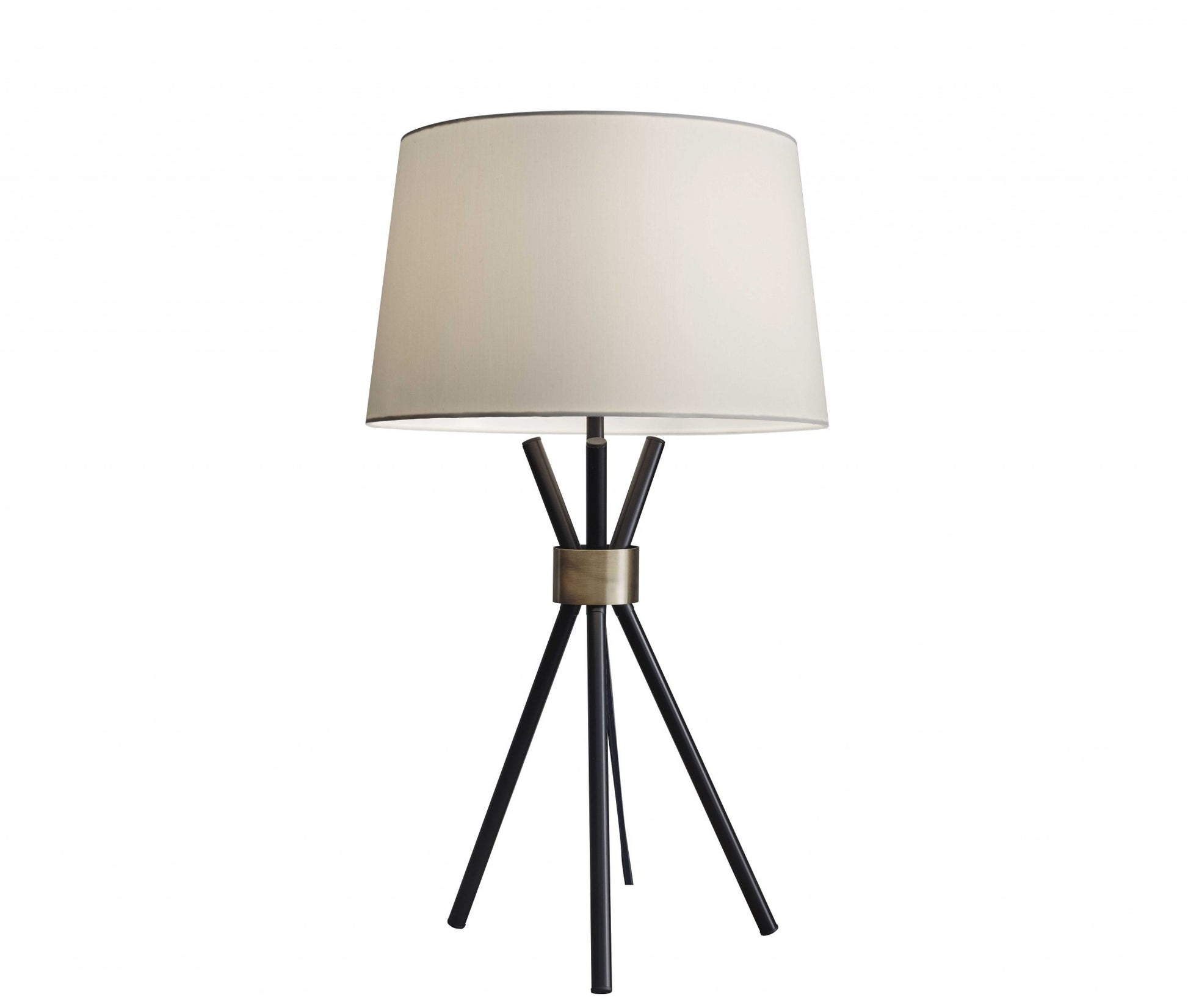 Black Metal Tripod Leg With Antique Brass Accent Table Lamp-Table Lamps-DECOROLALA