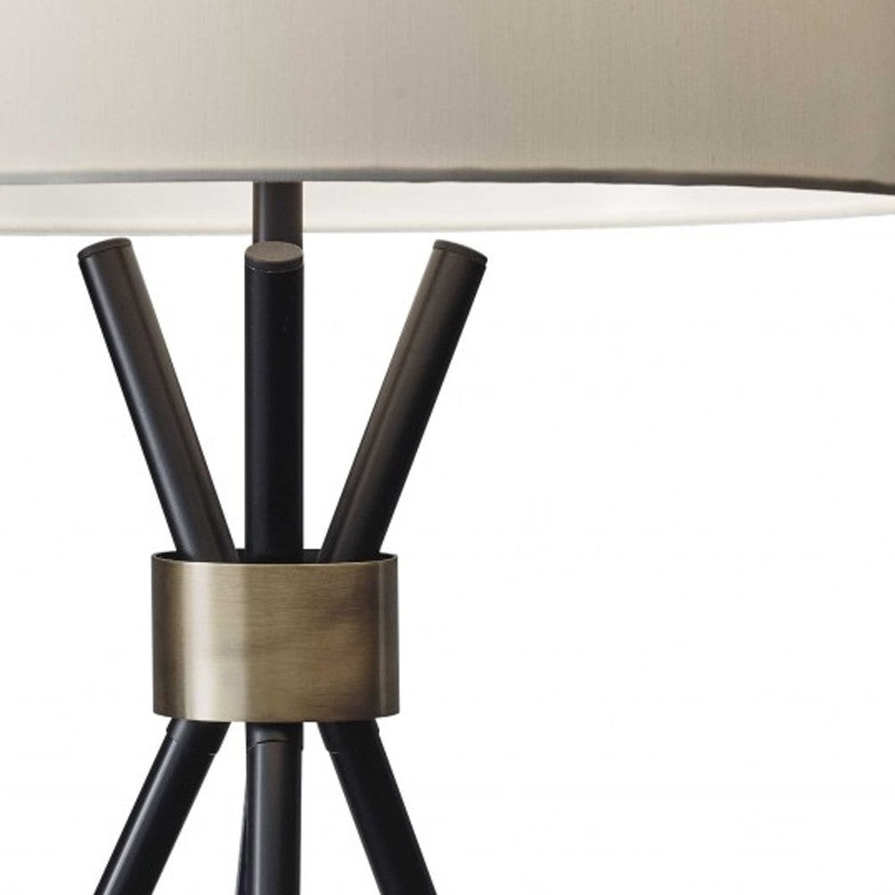 Black Metal Tripod Leg With Antique Brass Accent Table Lamp-Table Lamps-DECOROLALA