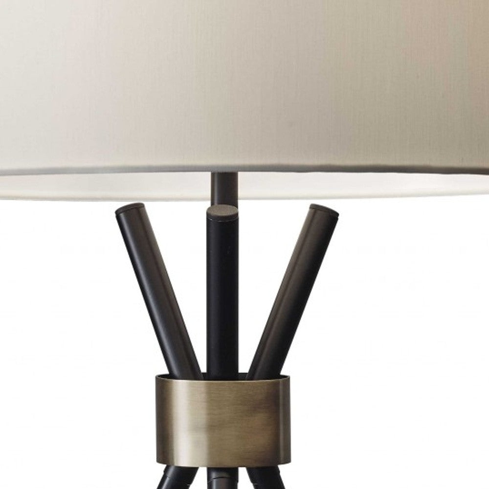 Black Metal Tripod Leg With Antique Brass Accent Table Lamp-Table Lamps-DECOROLALA