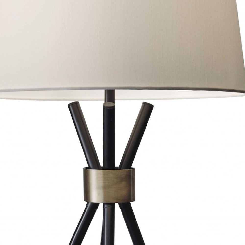 Black Metal Tripod Leg With Antique Brass Accent Table Lamp-Table Lamps-DECOROLALA