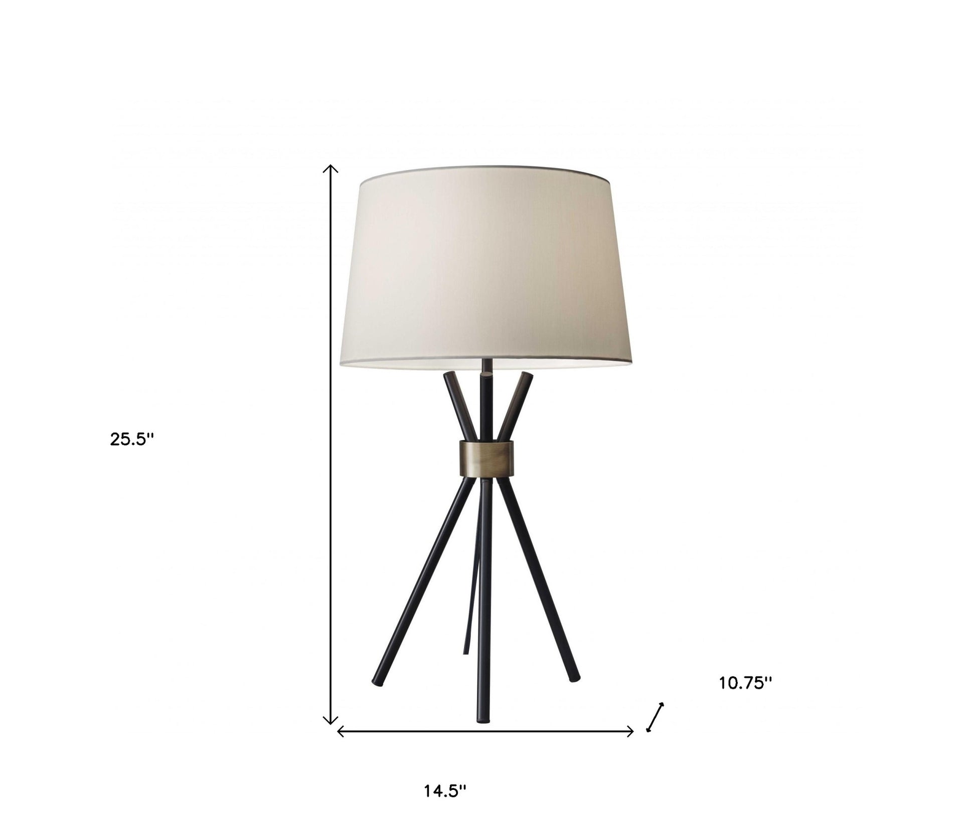 Black Metal Tripod Leg With Antique Brass Accent Table Lamp-Table Lamps-DECOROLALA