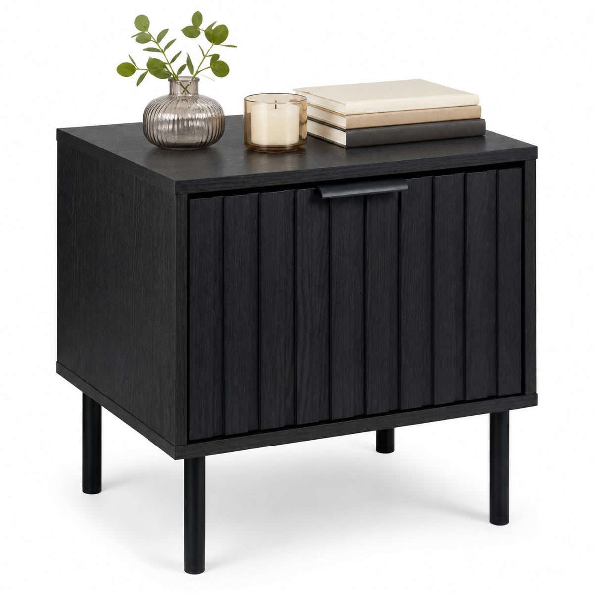 Black Modern Nightstand with Vertical-Striped Storage Drawer-Black-Nightstands-DECOROLALA