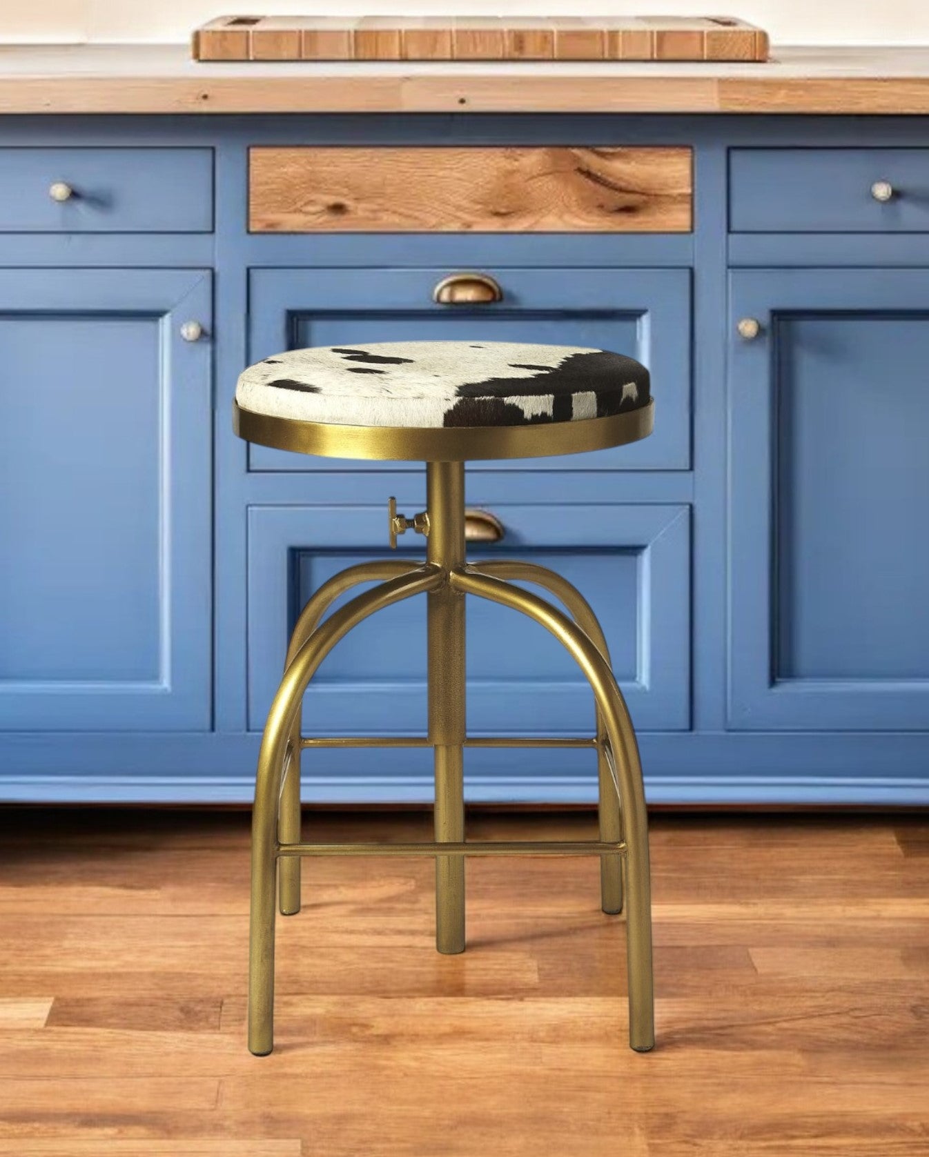 Black Off White and Gold Iron Backless Adjustable Height Swivel Bar Chair-Bar Chairs-DECOROLALA