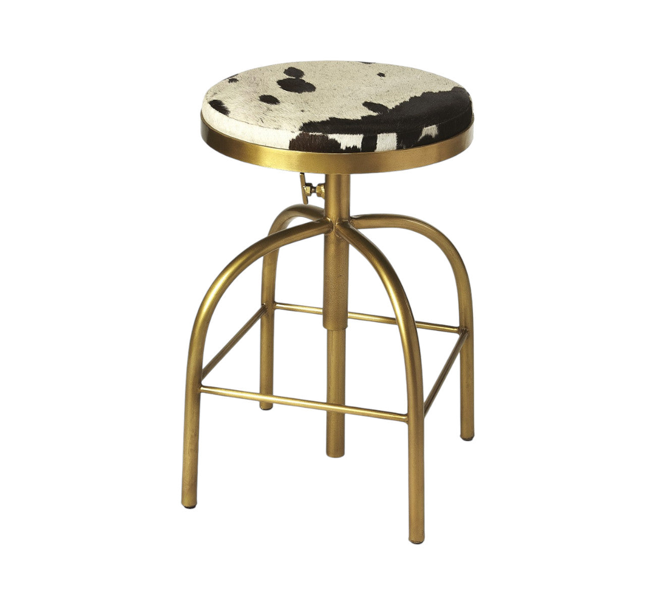 Black Off White and Gold Iron Backless Adjustable Height Swivel Bar Chair-Bar Chairs-DECOROLALA