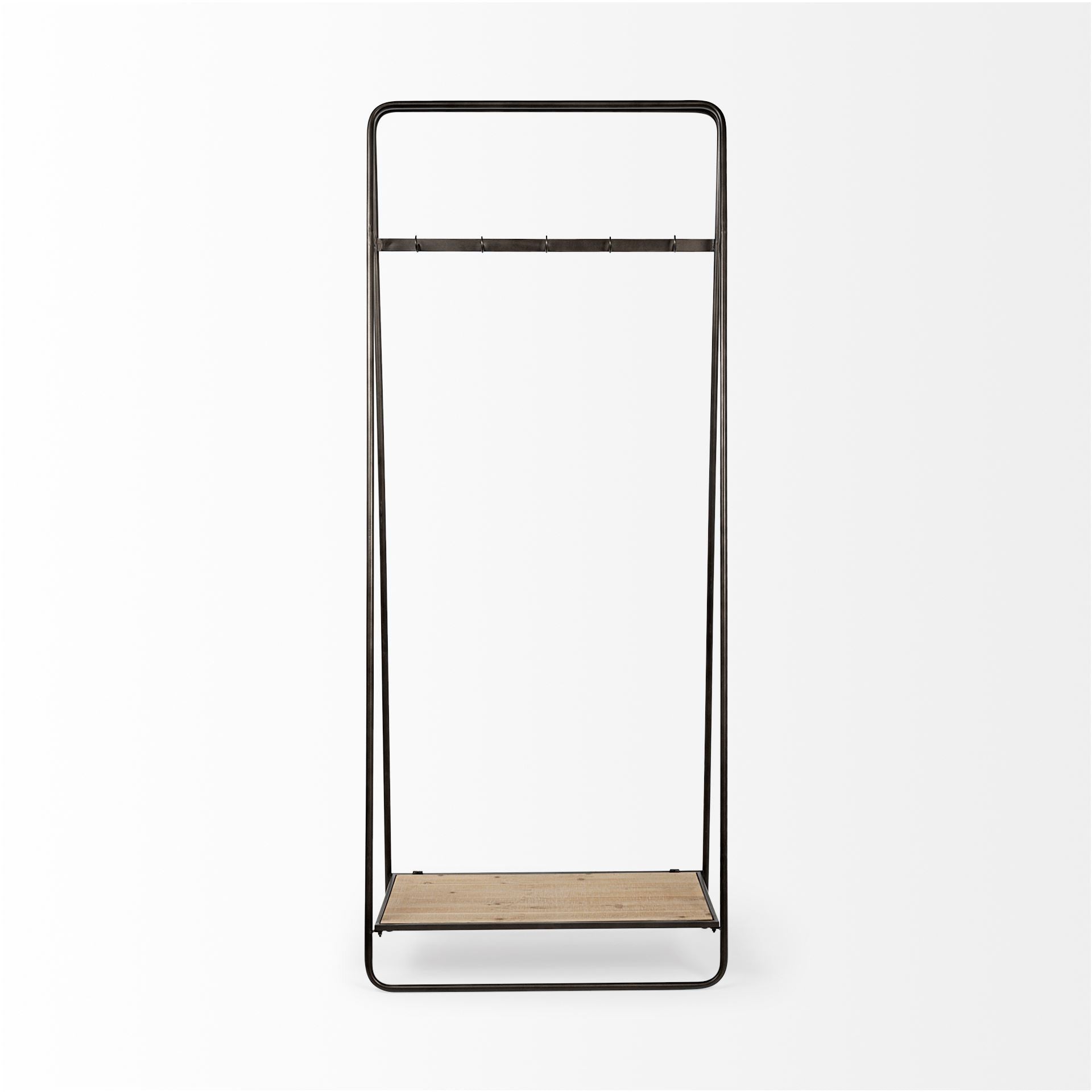 Black Pipe Metal And Wood Shelf Hall Tree-Coat Hangers-DECOROLALA