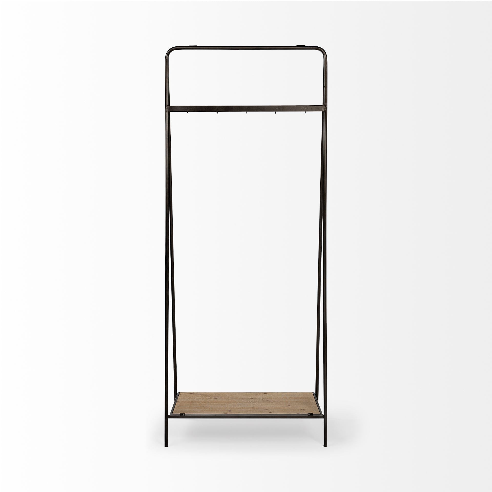 Black Pipe Metal And Wood Shelf Hall Tree-Coat Hangers-DECOROLALA