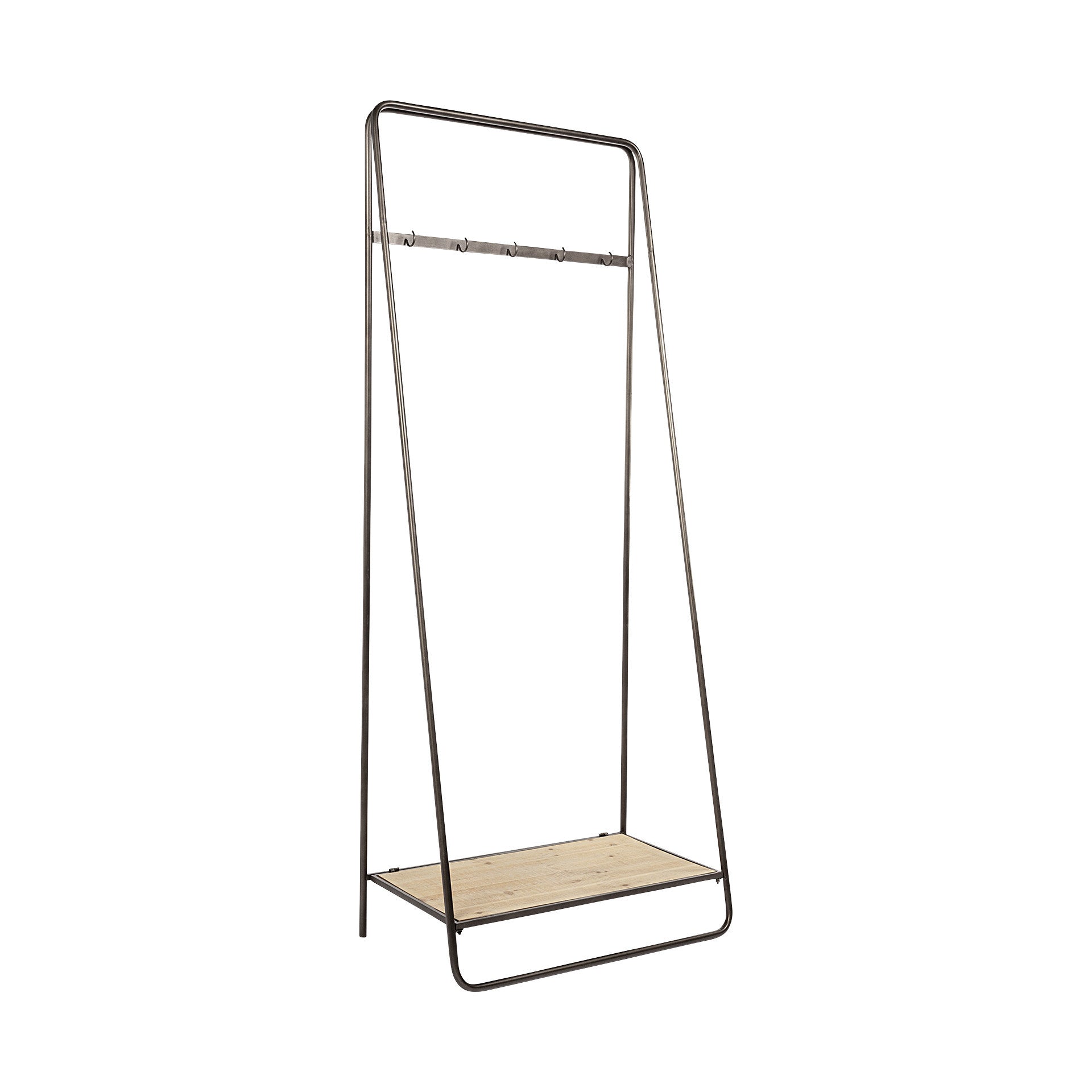 Black Pipe Metal And Wood Shelf Hall Tree-Coat Hangers-DECOROLALA