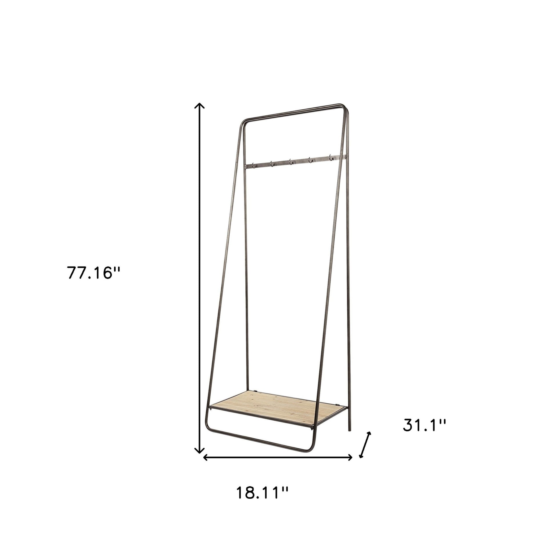 Black Pipe Metal And Wood Shelf Hall Tree-Coat Hangers-DECOROLALA