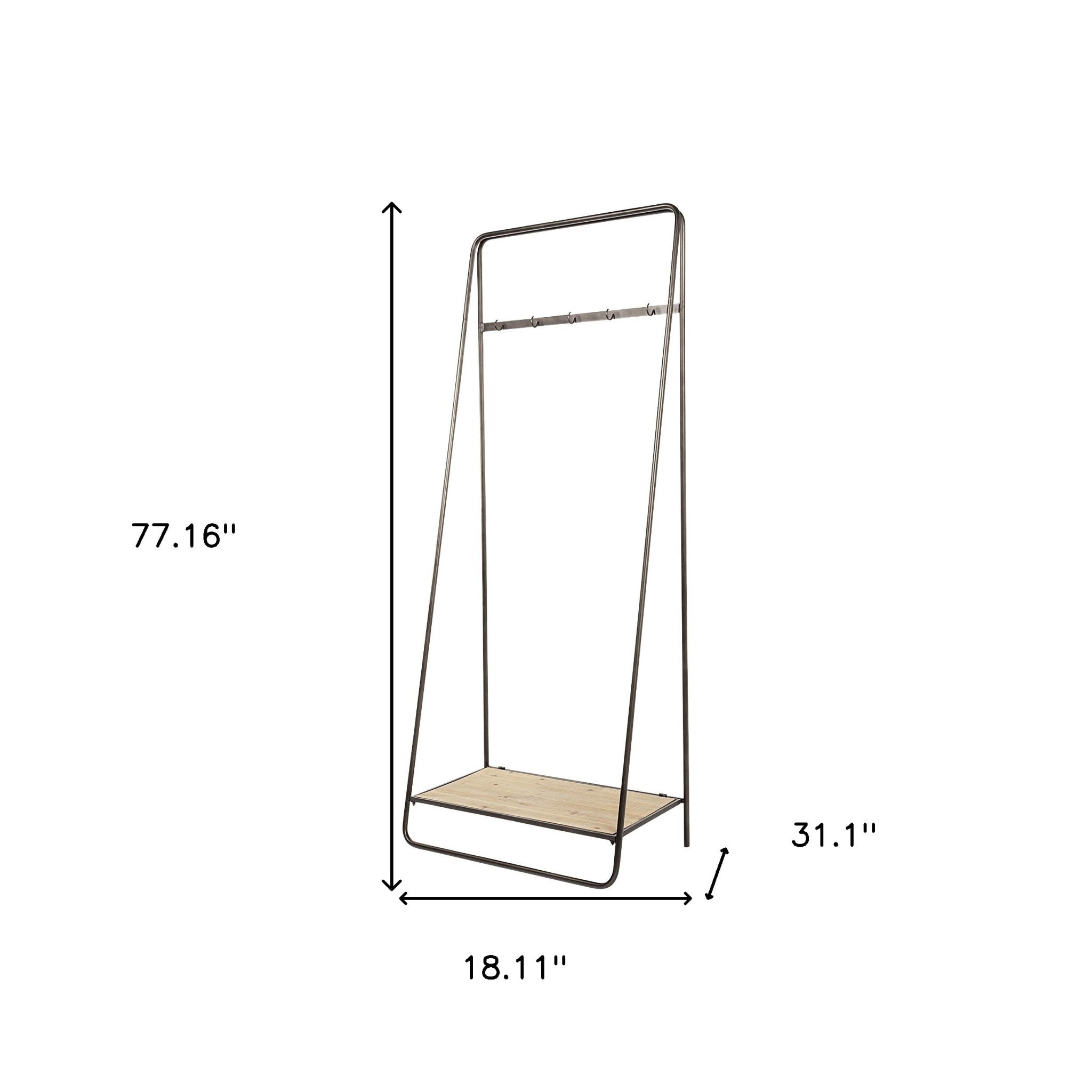 Black Pipe Metal And Wood Shelf Hall Tree-Coat Hangers-DECOROLALA