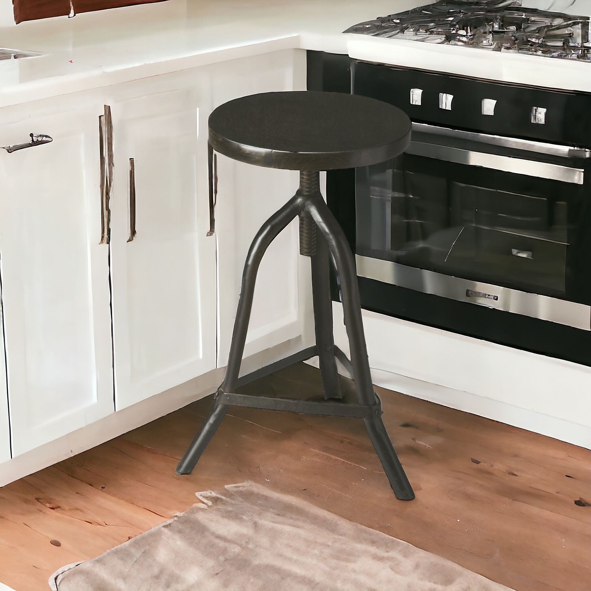 Black Solid Wood And Iron Backless Adjustable Height Bar Chair-Bar Chairs-DECOROLALA