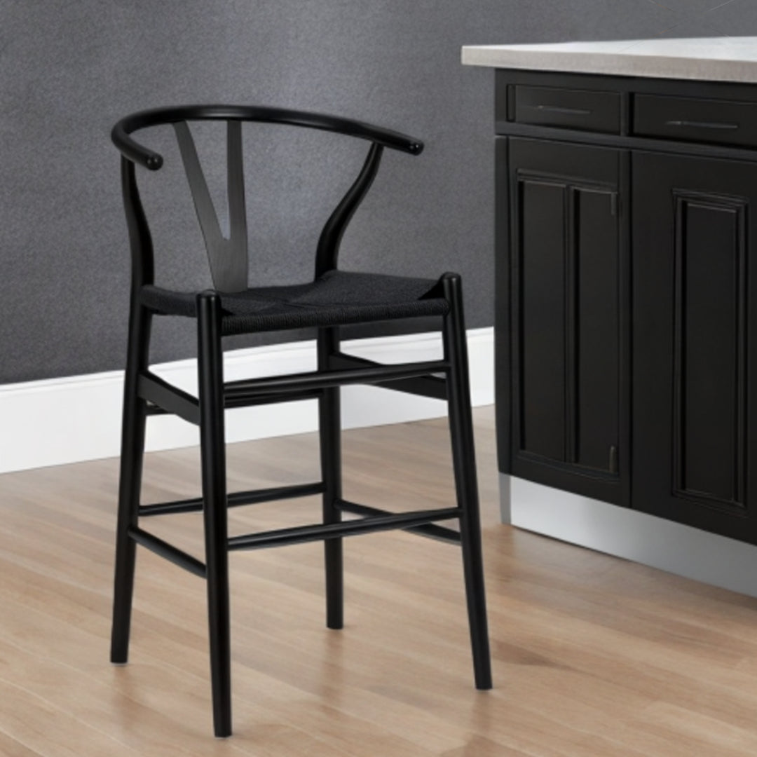 Black Solid Wood Counter Height Bar Chair-Bar Chairs-DECOROLALA
