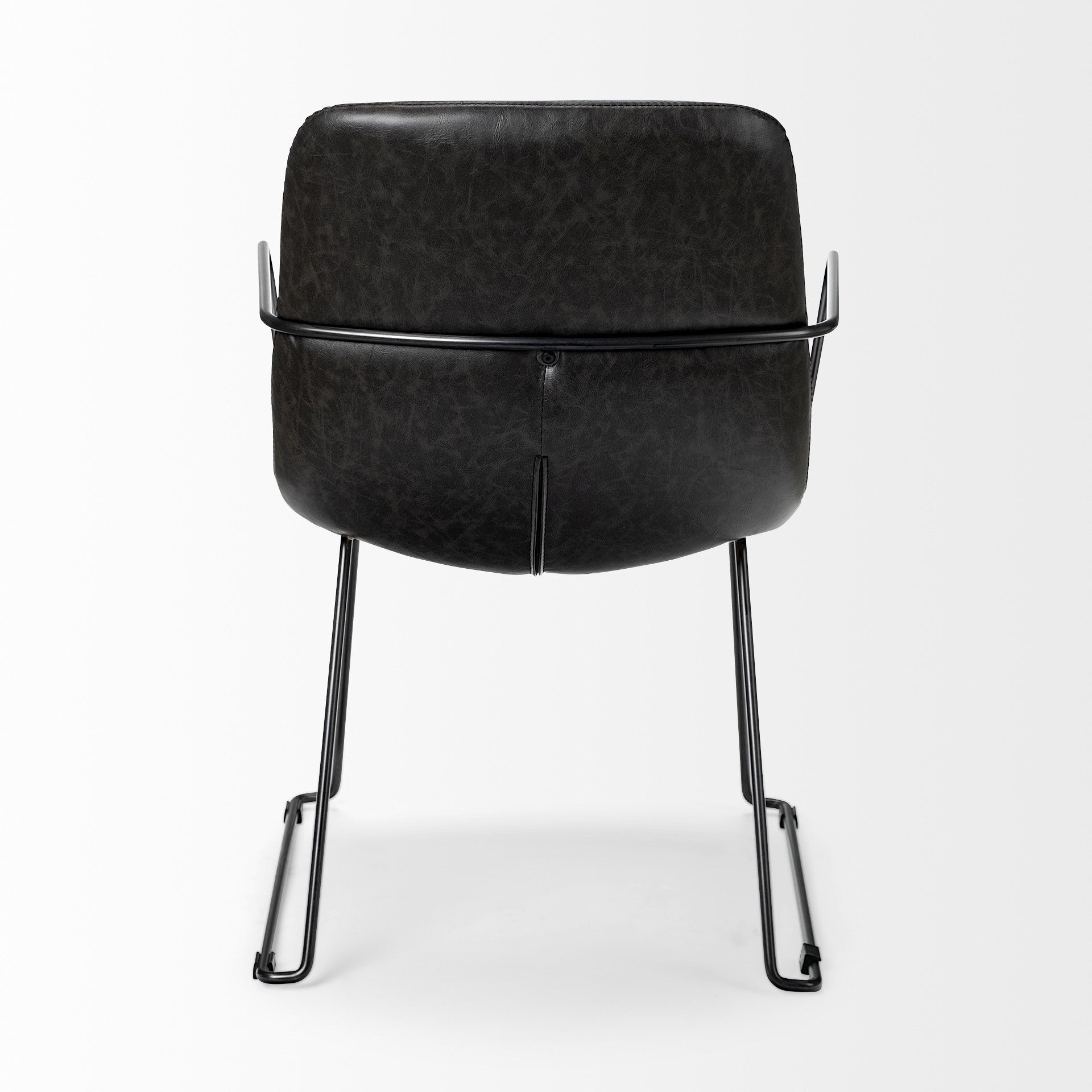 Black Upholstered Faux Leather Dining Arm Chair-Dining Chairs-DECOROLALA