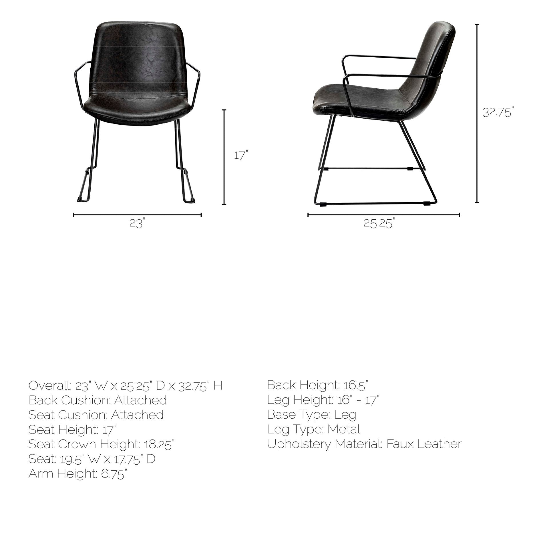 Black Upholstered Faux Leather Dining Arm Chair-Dining Chairs-DECOROLALA