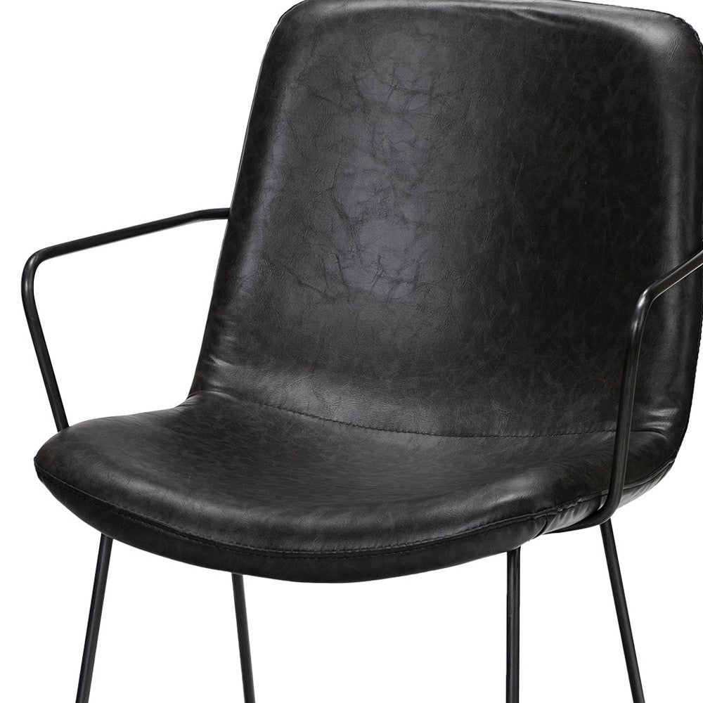 Black Upholstered Faux Leather Dining Arm Chair-Dining Chairs-DECOROLALA