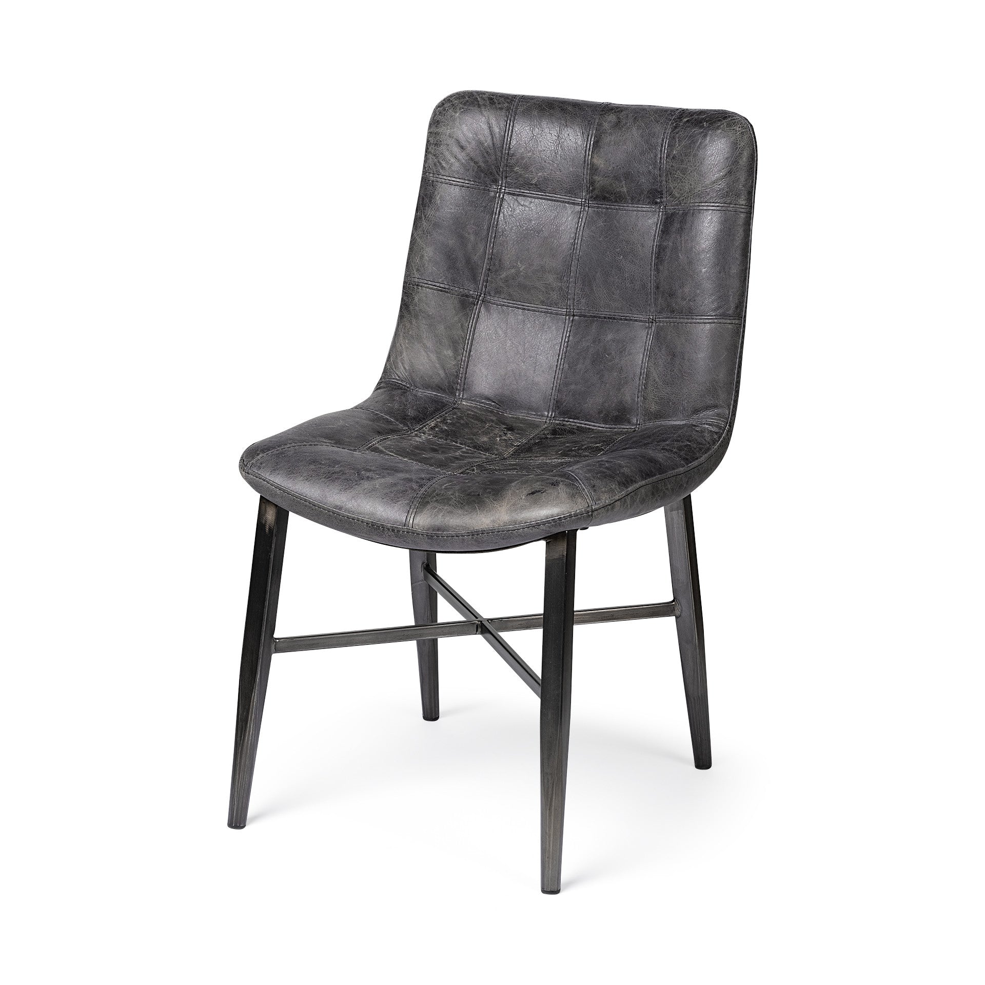 Black Upholstered Leather Dining Side Chair-Dining Chairs-DECOROLALA
