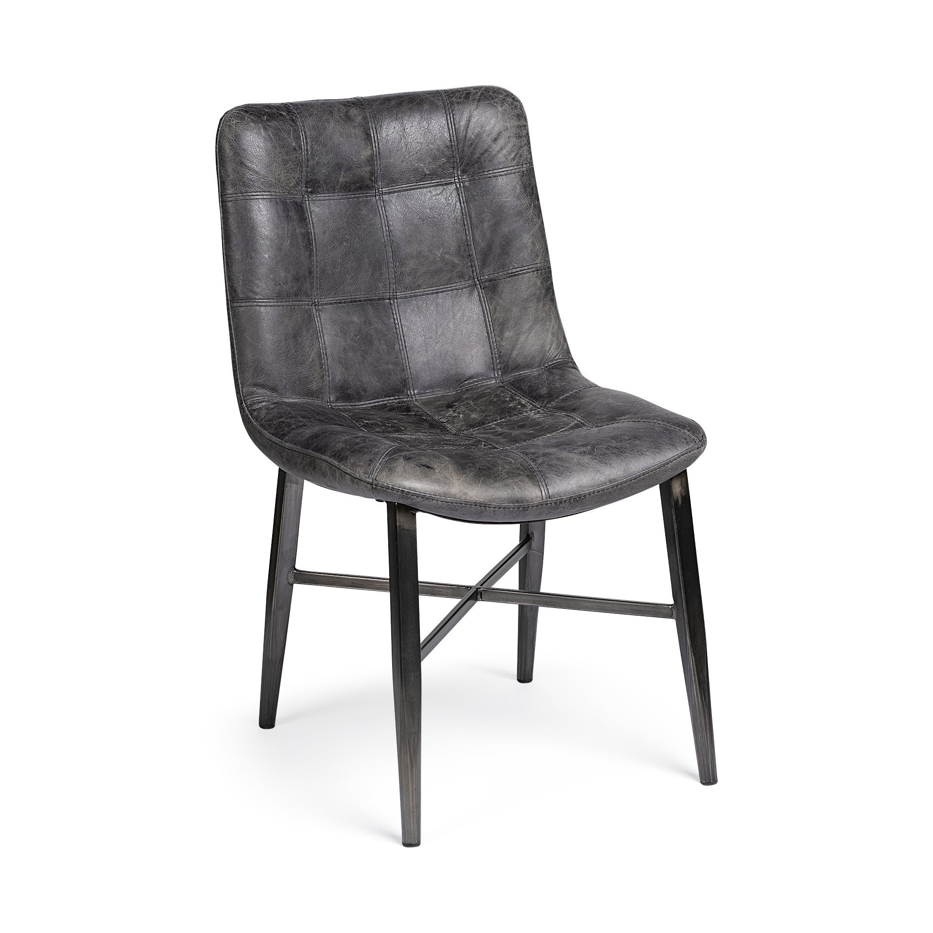 Black Upholstered Leather Dining Side Chair-Dining Chairs-DECOROLALA