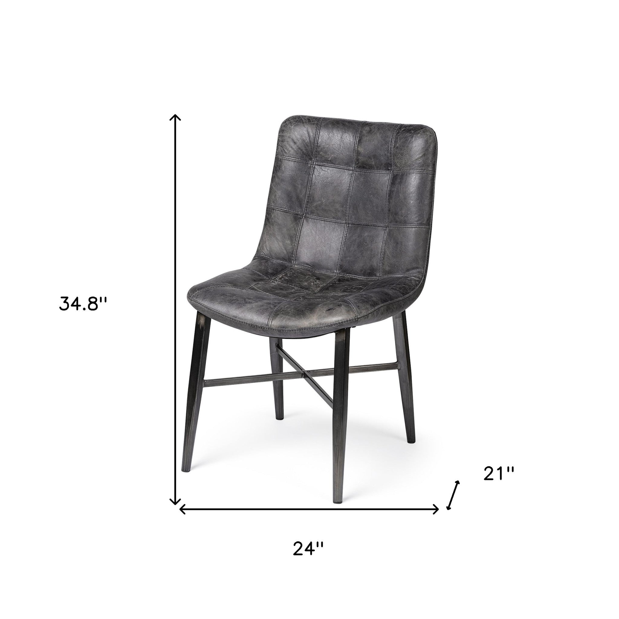 Black Upholstered Leather Dining Side Chair-Dining Chairs-DECOROLALA